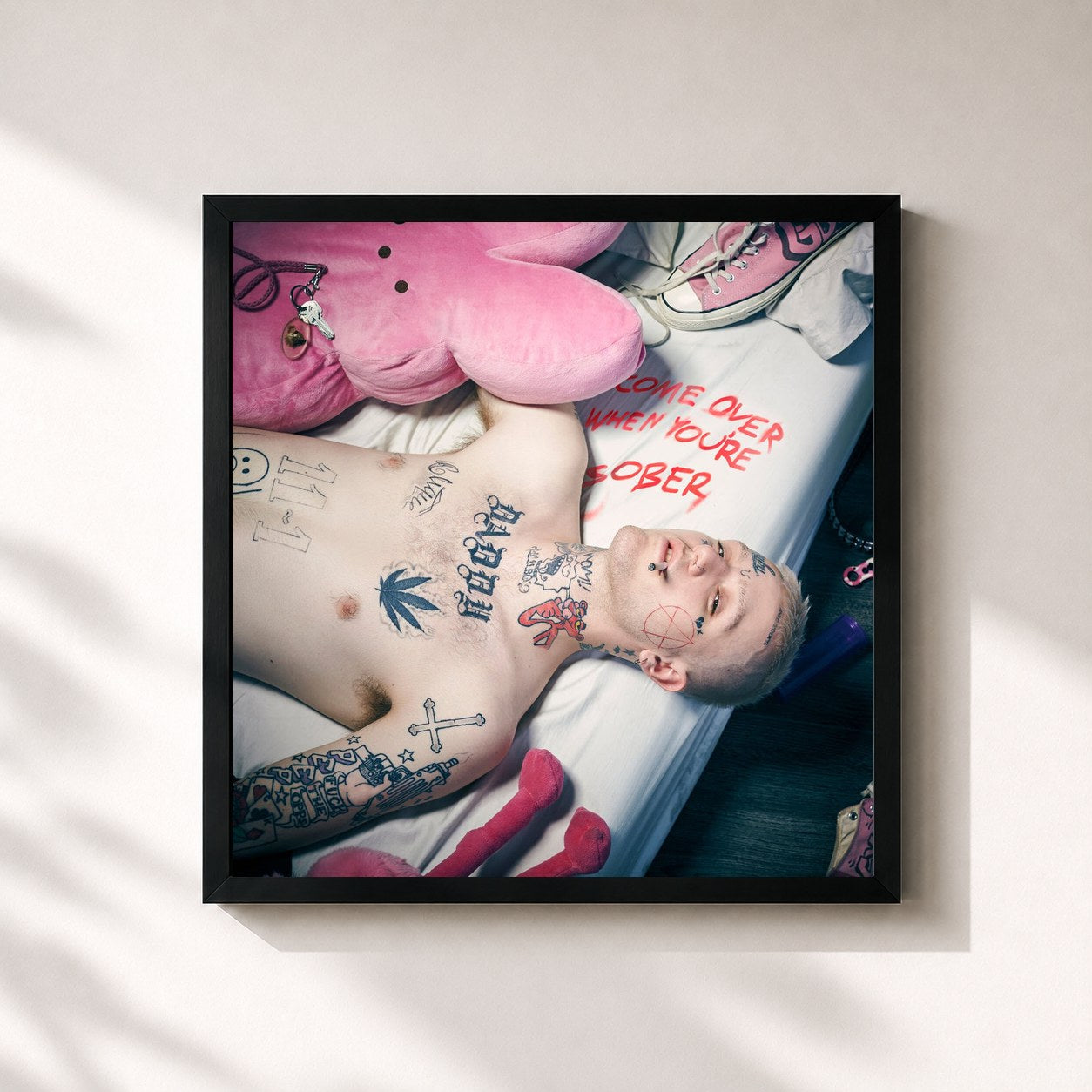 #noir Tableau carré de l'album Come Over When You're Sober, Pt. 1 de Lil Peep, cadre noir 32x32 cm