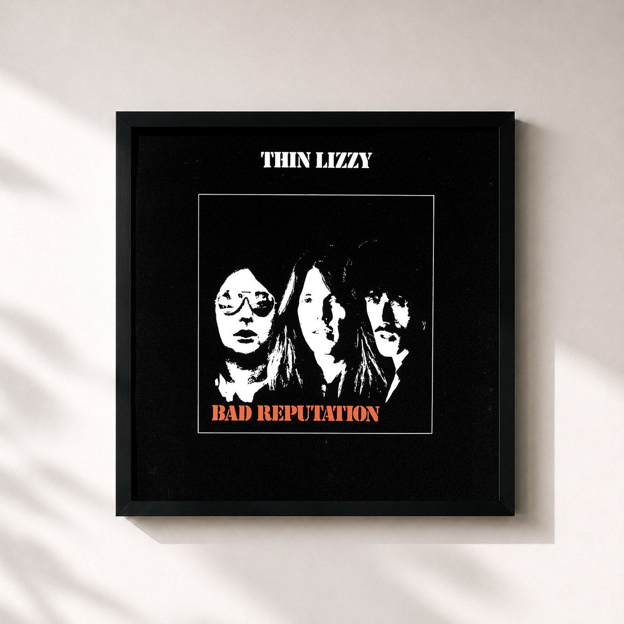 #noir Tableau carré de l'album Bad Reputation de Thin Lizzy, cadre noir 32x32 cm