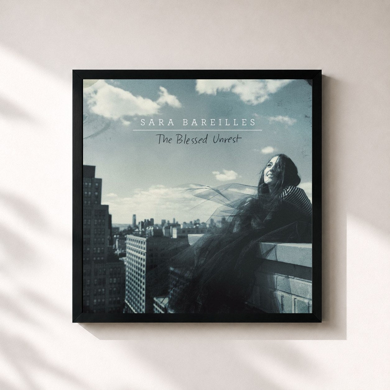#noir Tableau carré de l'album The Blessed Unrest de Sara Bareilles, cadre noir 32x32 cm