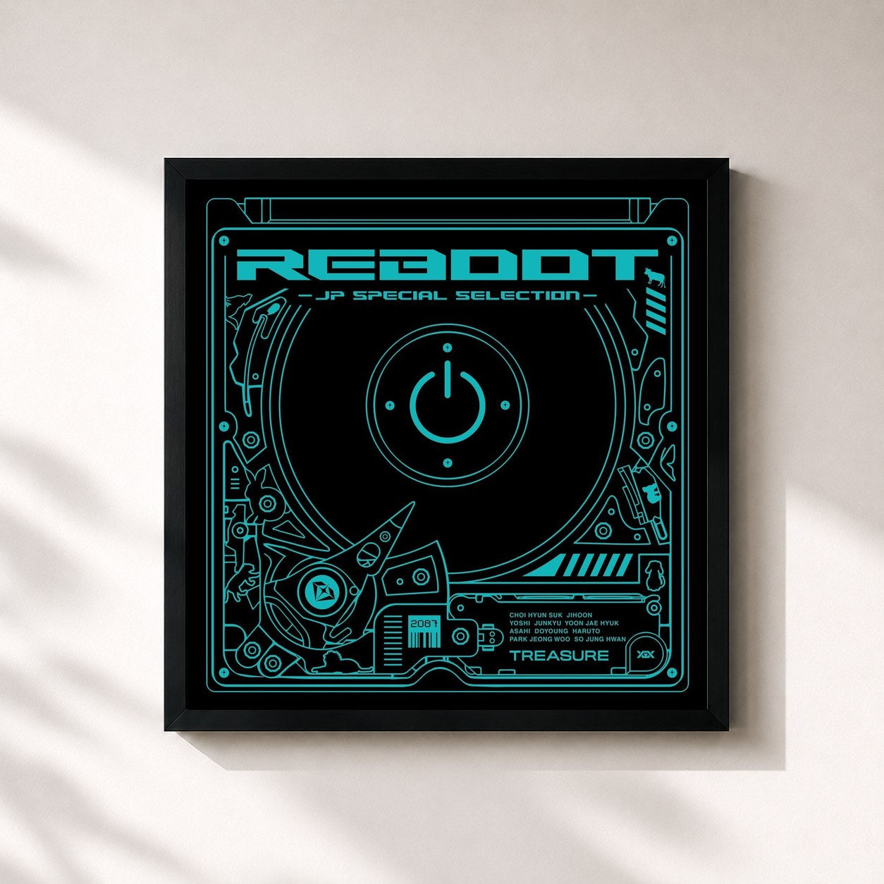 #noir Tableau carré de l'album REBOOT -JP SPECIAL SELECTION- de TREASURE, cadre noir 32x32 cm