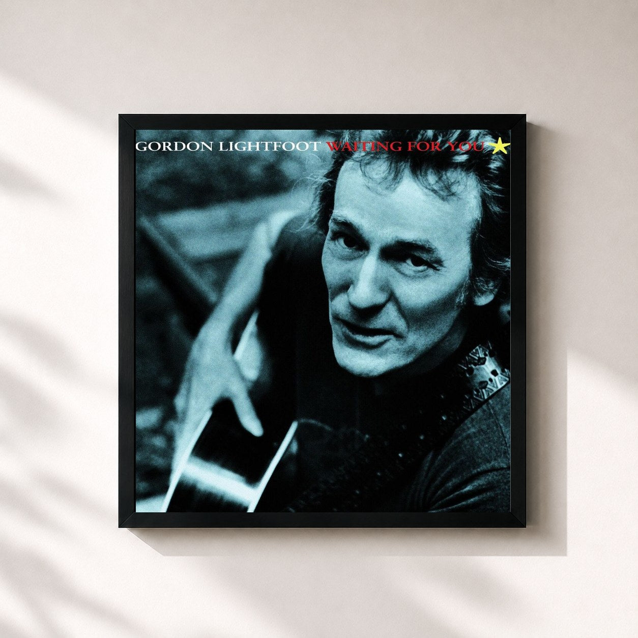 #noir Tableau carré de l'album Waiting for You de Gordon Lightfoot, cadre noir 32x32 cm