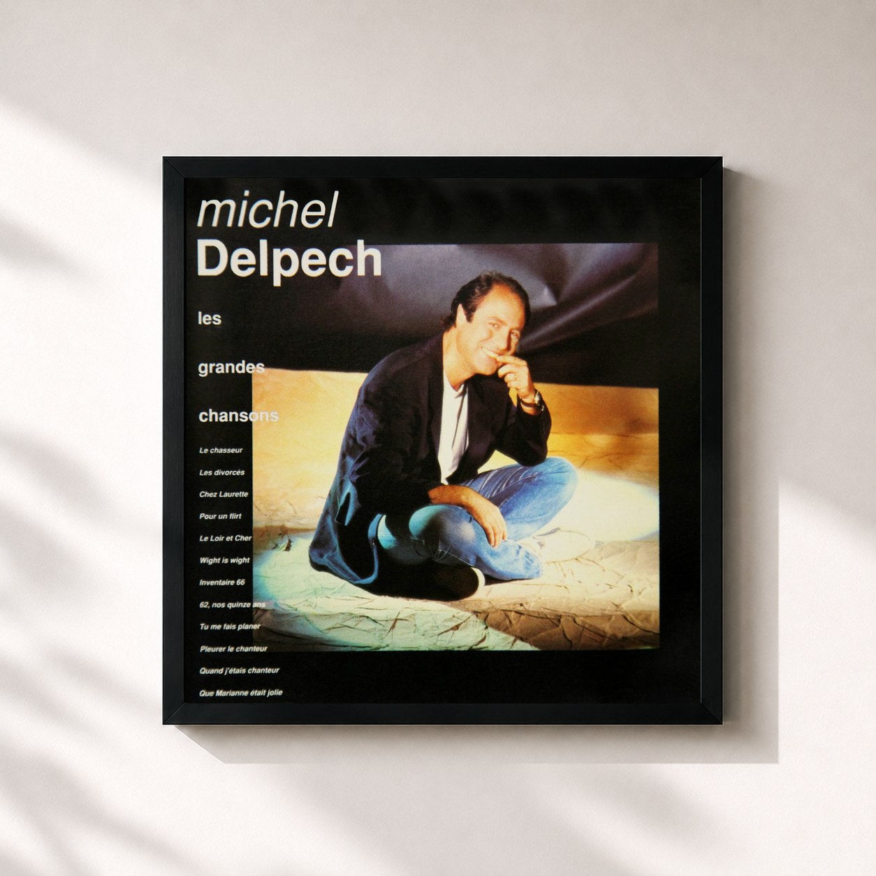 #noir Tableau carré de l'album Les grandes chansons de Michel Delpech, cadre noir 32x32 cm