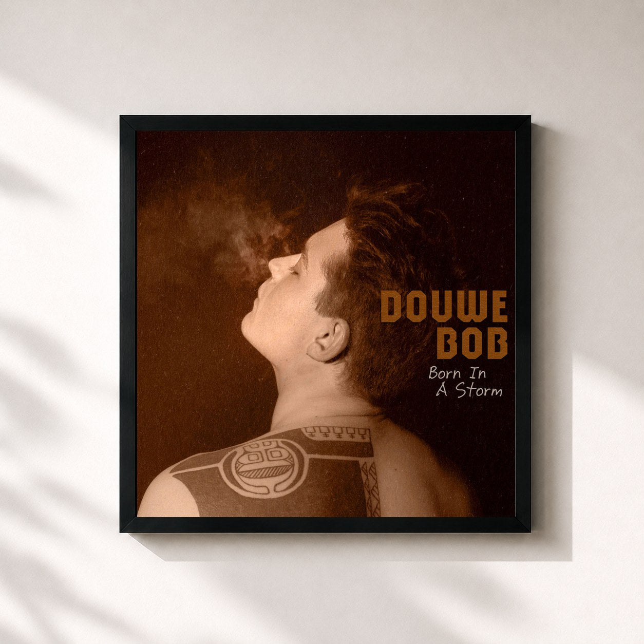 #noir Tableau carré de l'album Born In A Storm de Douwe Bob, cadre noir 32x32 cm