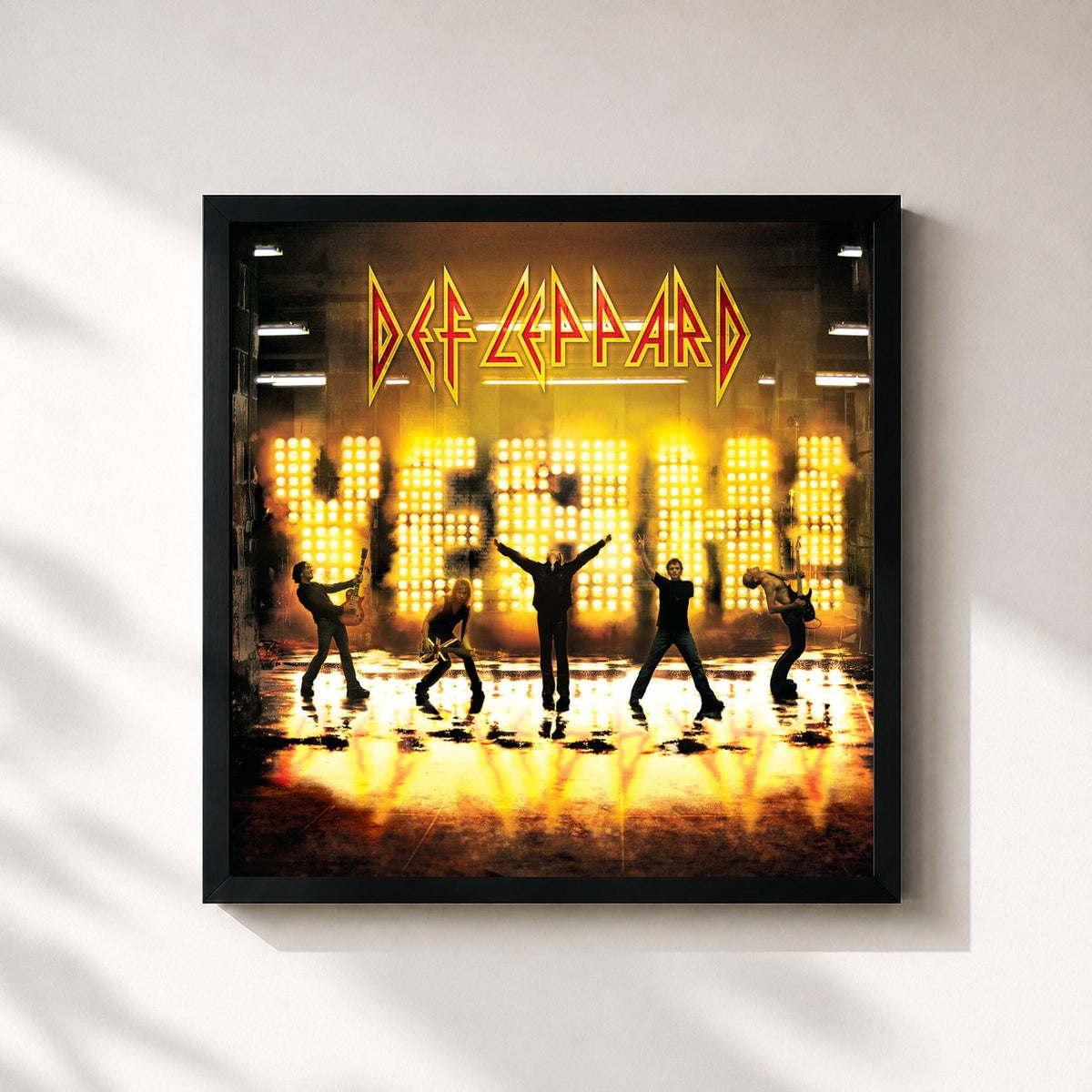 #noir Tableau carré de l'album Yeah! de Def Leppard, cadre noir 32x32 cm