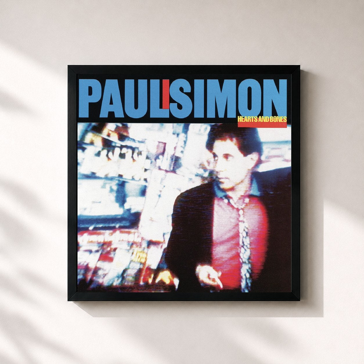 #noir Tableau carré de l'album Hearts And Bones de Paul Simon, cadre noir 32x32 cm