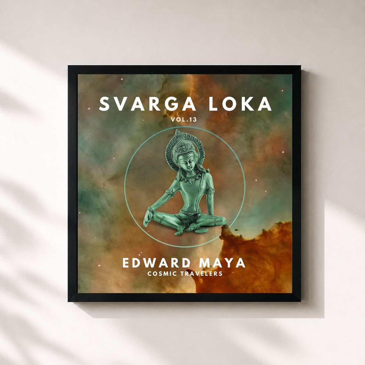 #noir Tableau carré de l'album Cosmic Travelers (Svarga Loka Vol.13) de Edward Maya, cadre noir 32x32 cm