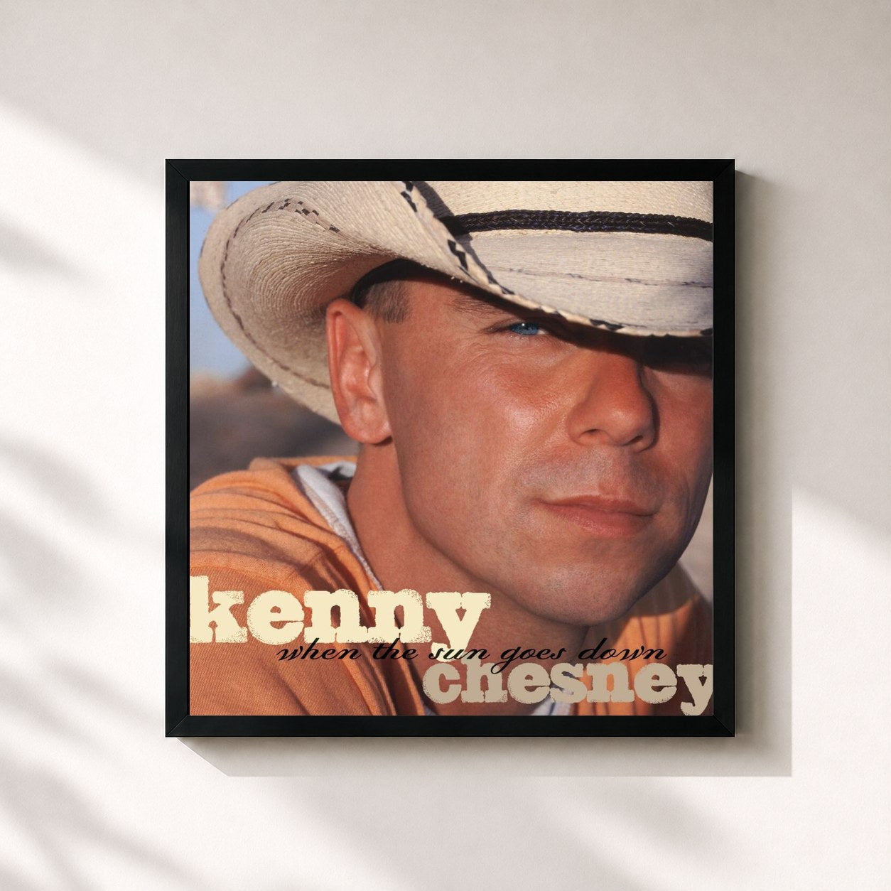#noir Tableau carré de l'album When The Sun Goes Down de Kenny Chesney, cadre noir 32x32 cm