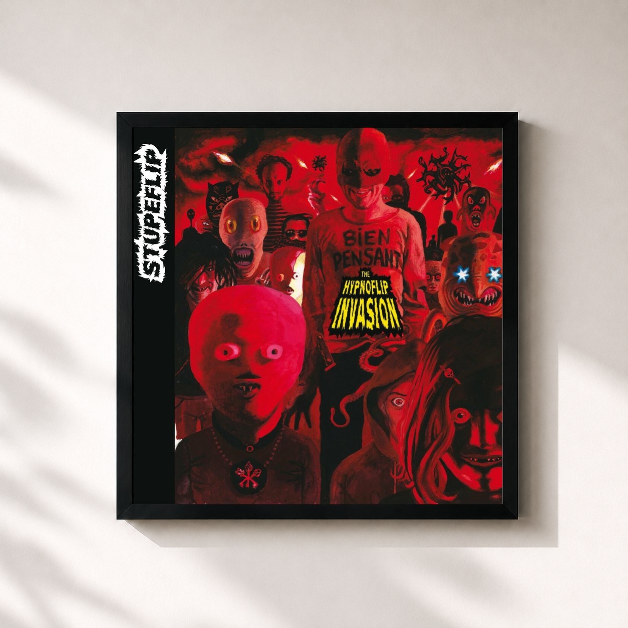 #noir Tableau carré de l'album The Hypnoflip Invasion de Stupeflip, cadre noir 32x32 cm