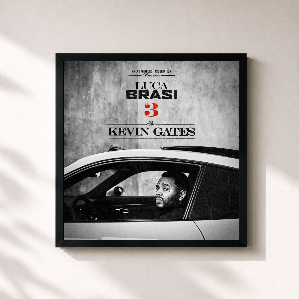 #noir Tableau carré de l'album Luca Brasi 3 de Kevin Gates, cadre noir 32x32 cm