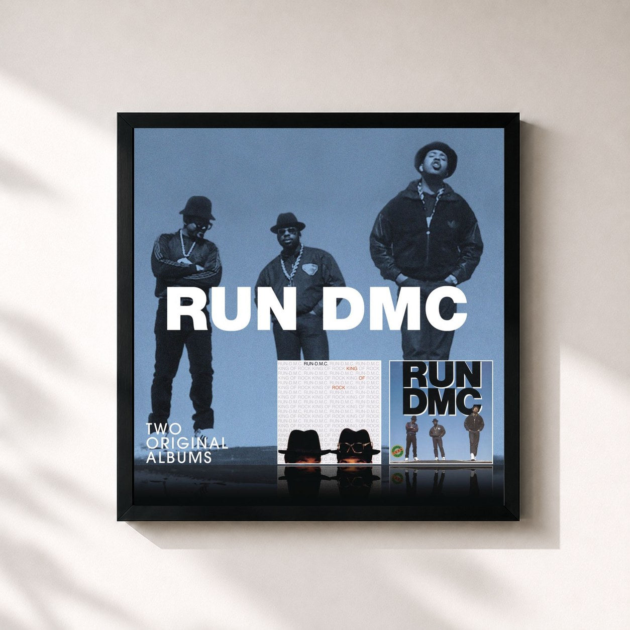 #noir Tableau carré de l'album King Of Rock/Tougher Than Leather de Run-DMC, cadre noir 32x32 cm