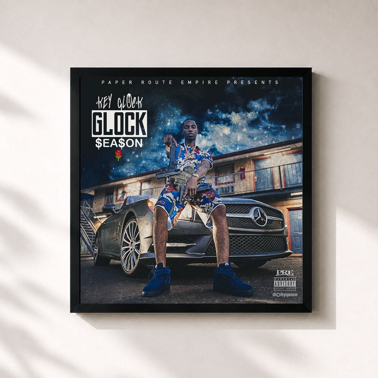 #noir Tableau carré de l'album Glock Season de Key Glock, cadre noir 32x32 cm