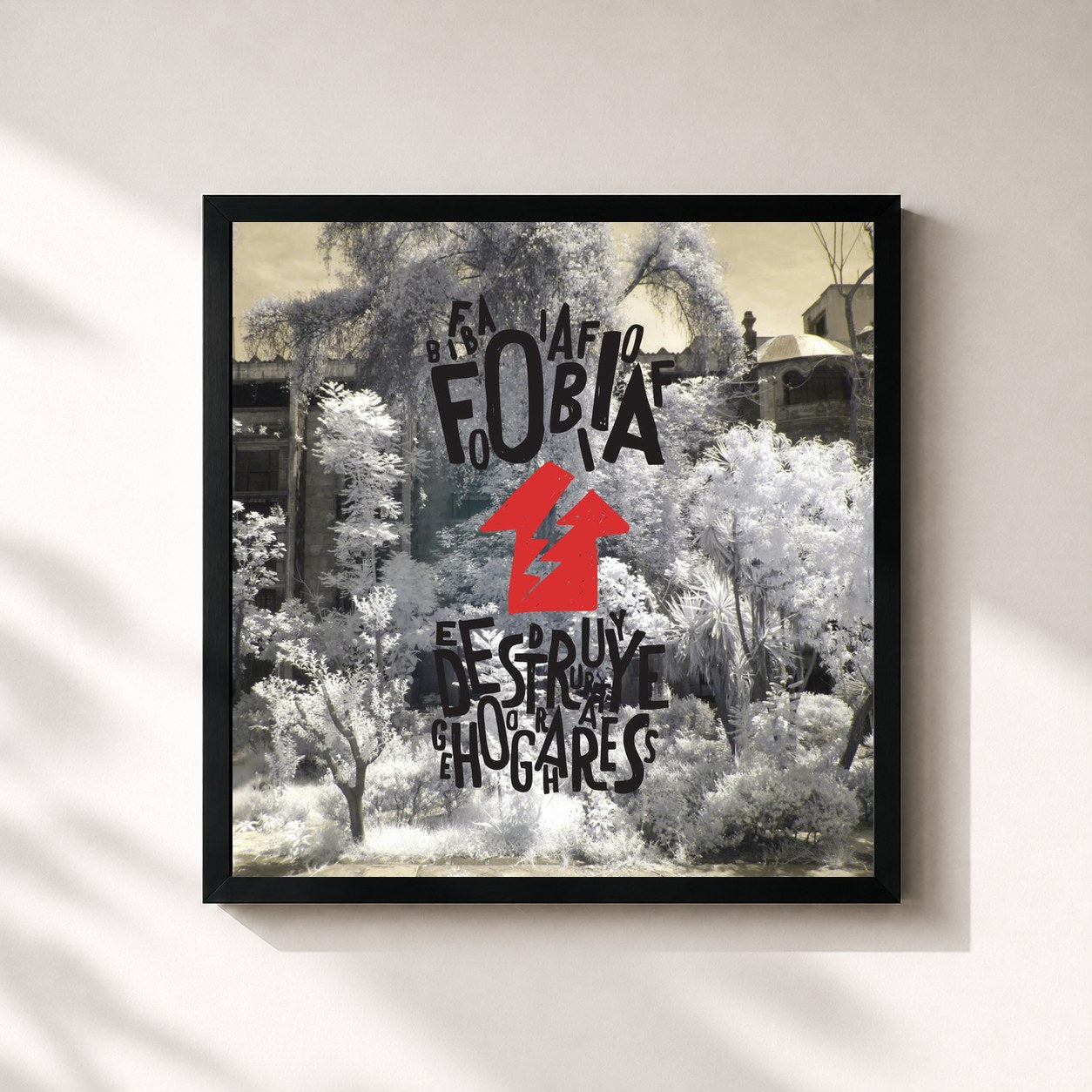 #noir Tableau carré de l'album Destruye Hogares de Fobia, cadre noir 32x32 cm