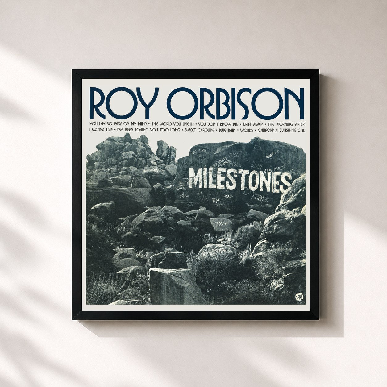 #noir Tableau carré de l'album Milestones (Remastered) de Roy Orbison, cadre noir 32x32 cm