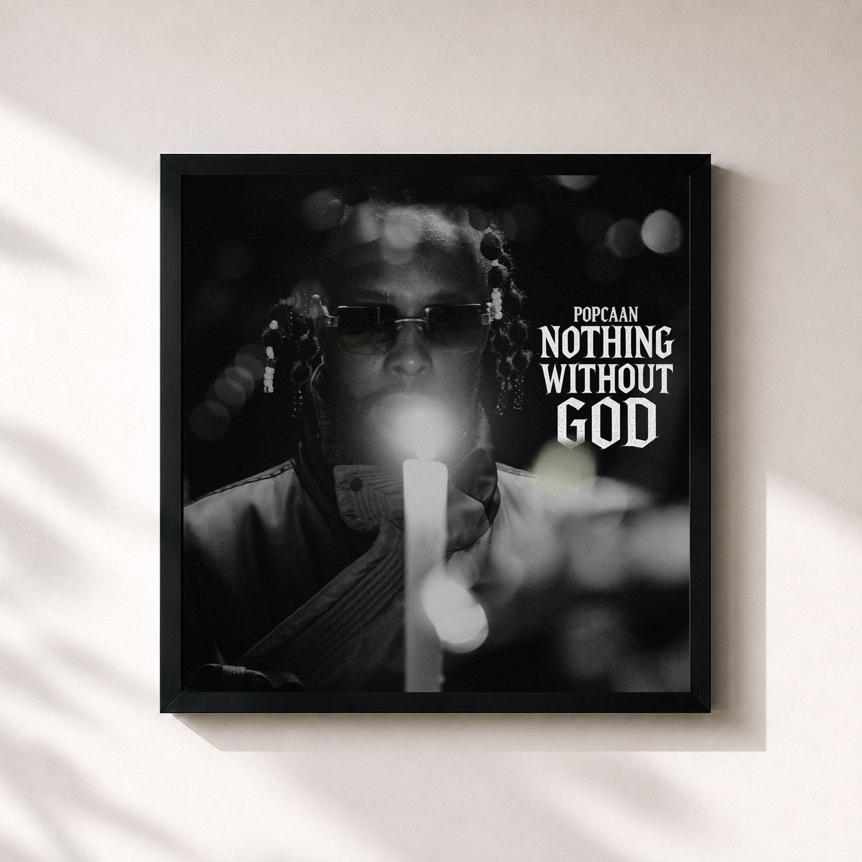 #noir Tableau carré de l'album Nothing Without God de Popcaan, cadre noir 32x32 cm