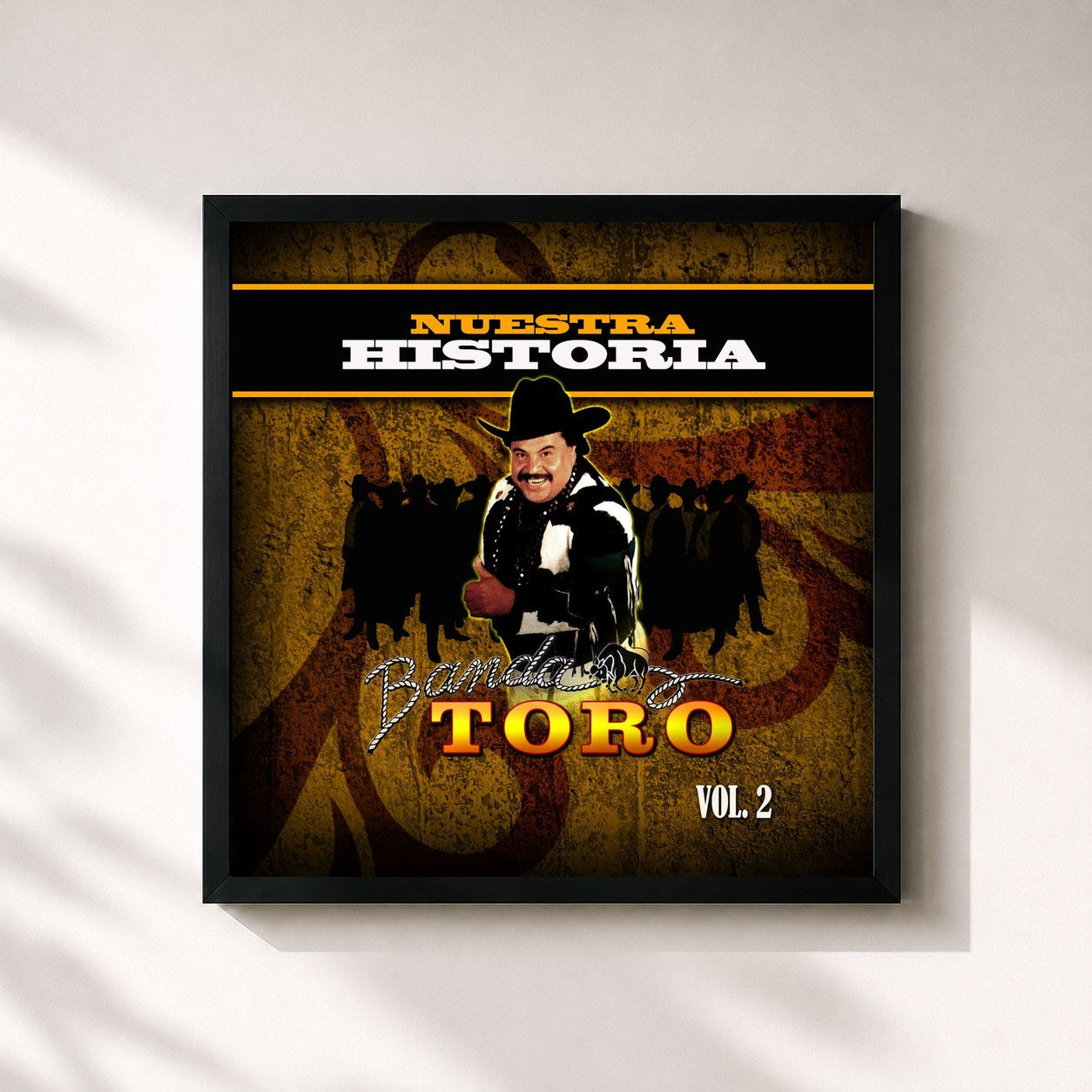 #noir Tableau carré de l'album Nuestra Historia, Vol. 2 de Banda Toro, cadre noir 32x32 cm