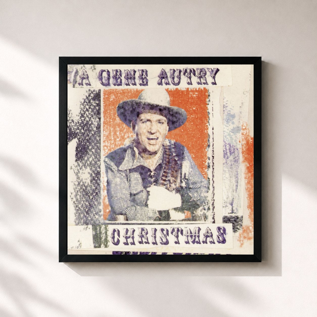 #noir Tableau carré de l'album A Gene Autry Christmas de Gene Autry, cadre noir 32x32 cm
