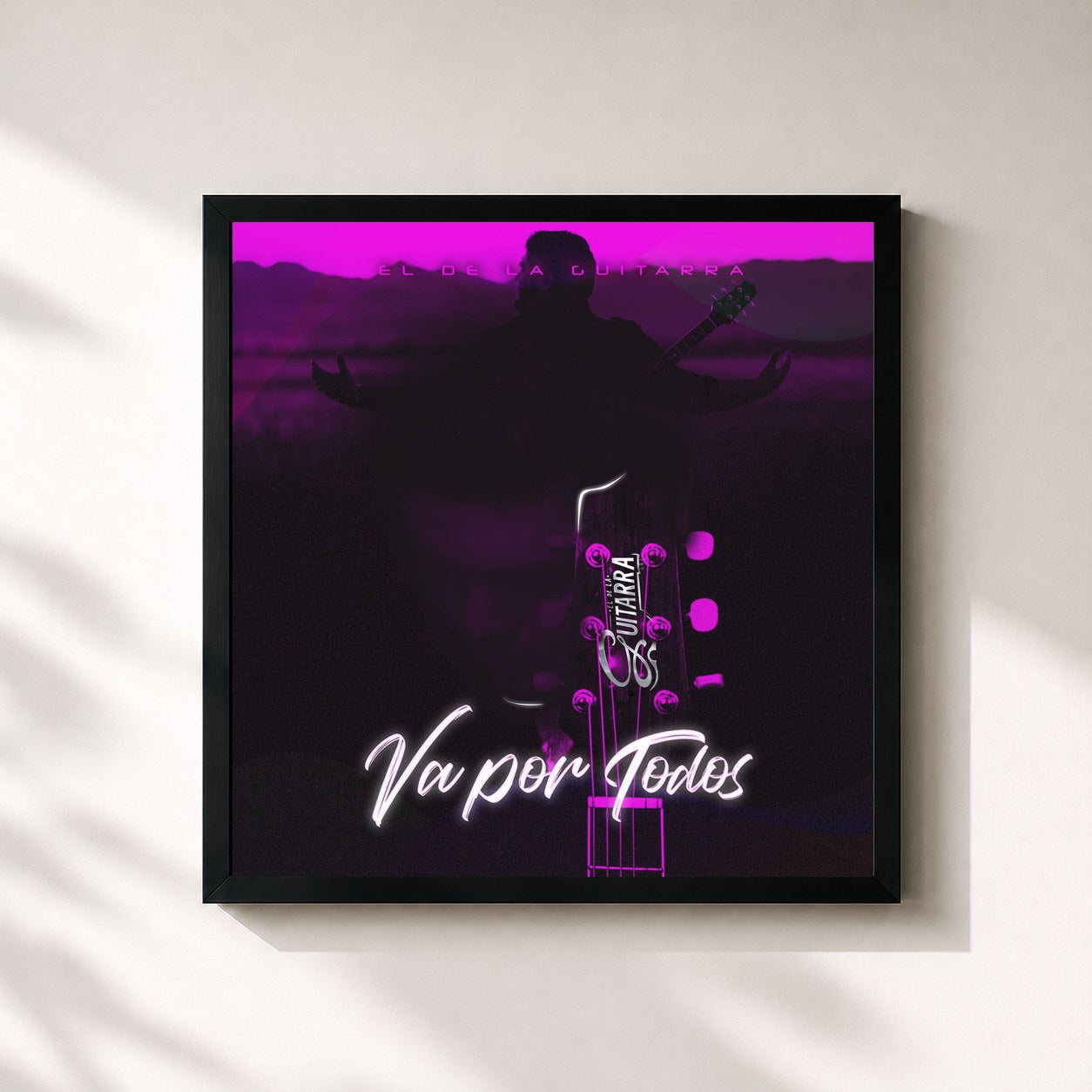 #noir Tableau carré de l'album Va Por Todos de El de La Guitarra, cadre noir 32x32 cm