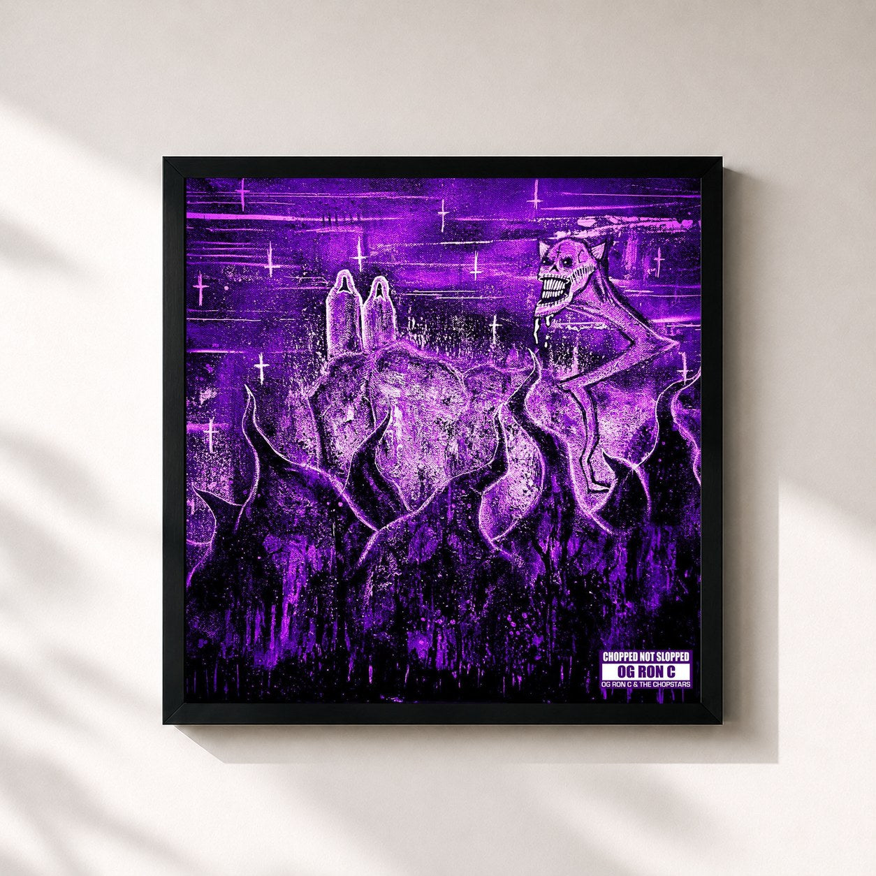 #noir Tableau carré de l'album Freddie's Inferno - The Slow Descent de Freddie Dredd, cadre noir 32x32 cm