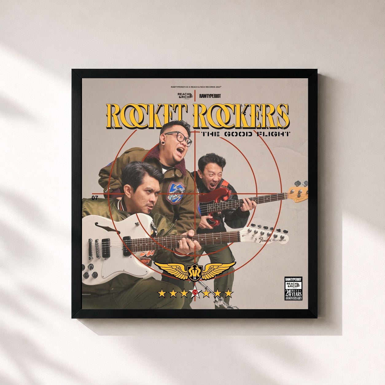 #noir Tableau carré de l'album The Good Flight de Rocket Rockers, cadre noir 32x32 cm