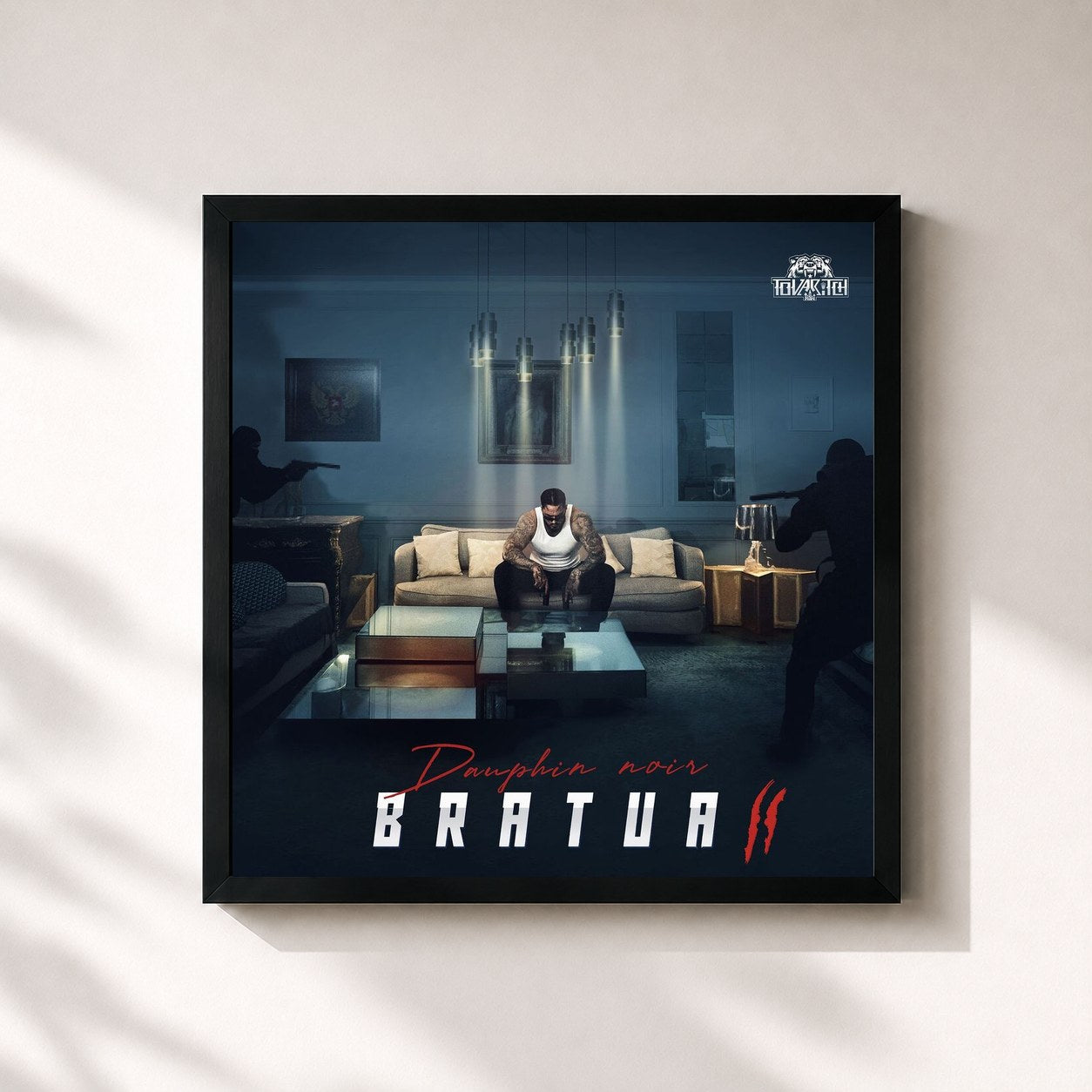 #noir Tableau carré de l'album BRATVA 2 : Dauphin noir de Tovaritch, cadre noir 32x32 cm