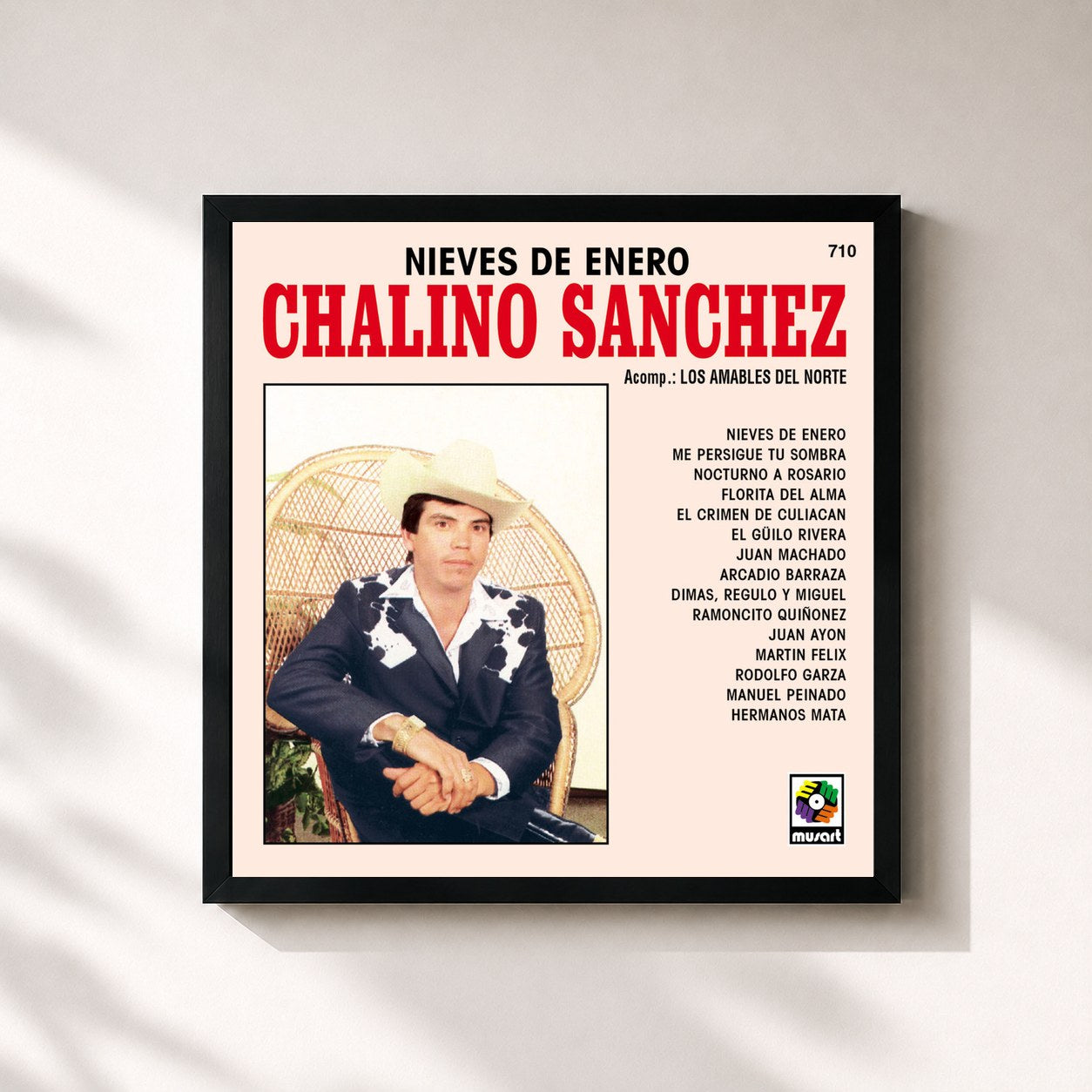 #noir Tableau carré de l'album Nieves de Enero de Chalino Sanchez, cadre noir 32x32 cm