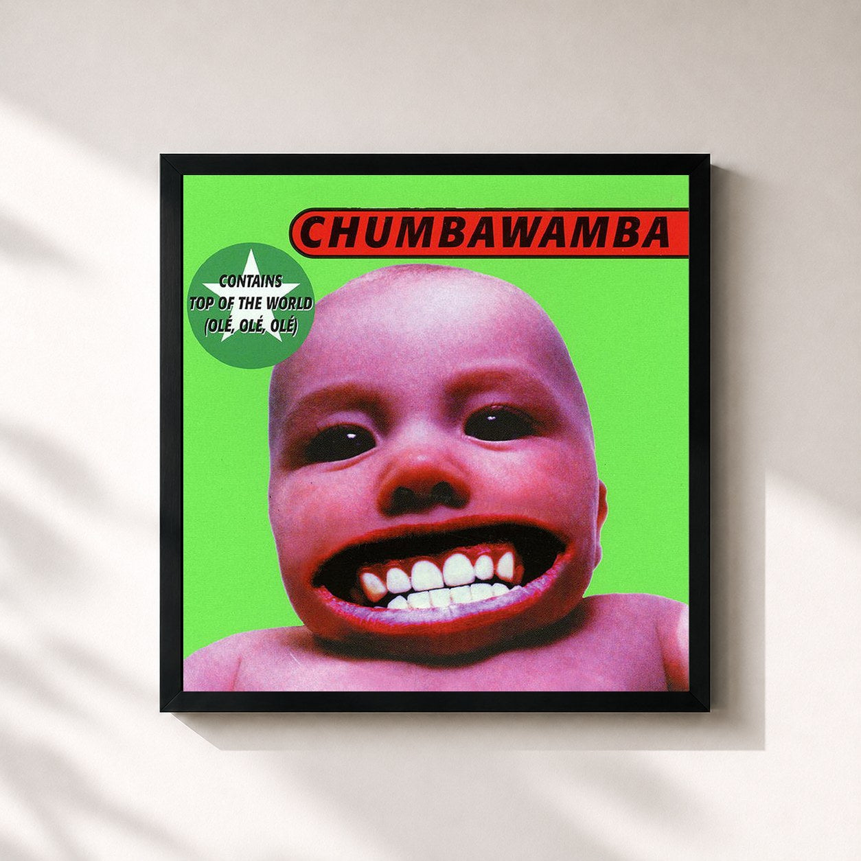 #noir Tableau carré de l'album Tubthumper de Chumbawamba, cadre noir 32x32 cm