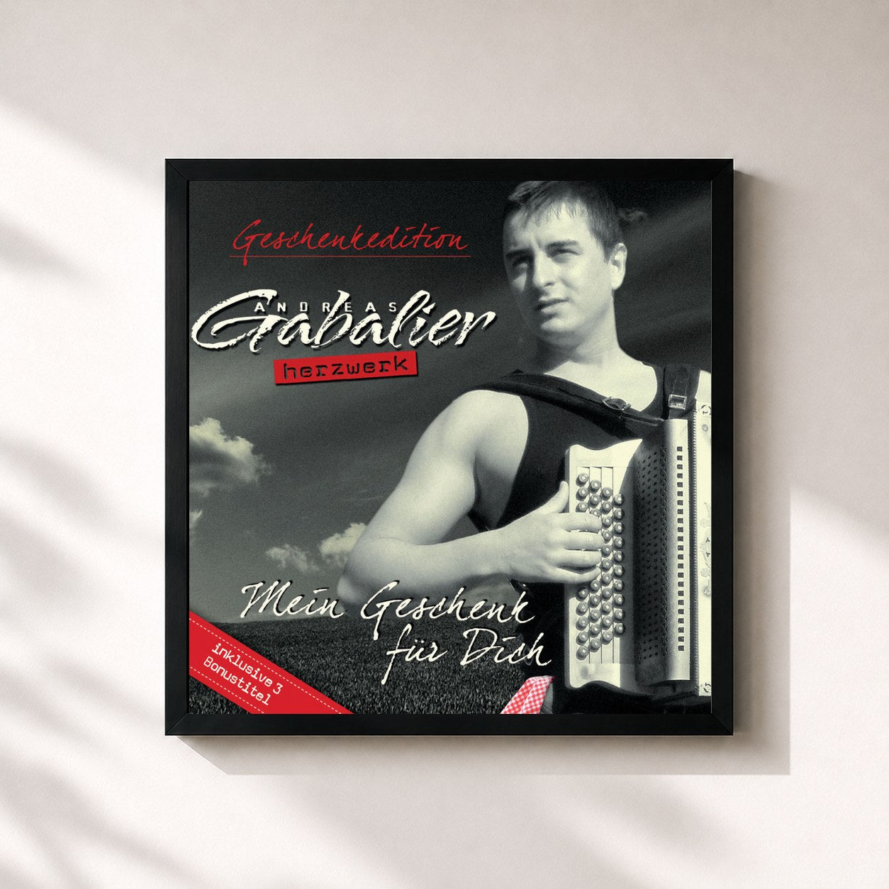#noir Tableau carré de l'album Herzwerk (Geschenkedition) de Andreas Gabalier, cadre noir 32x32 cm