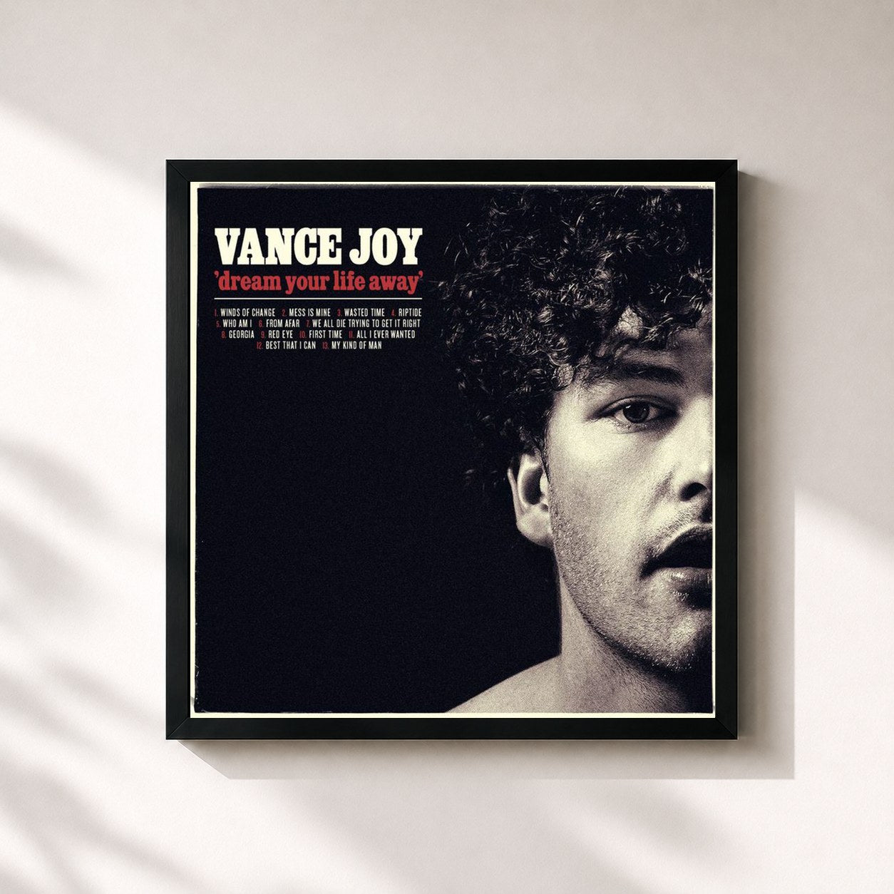 #noir Tableau carré de l'album Dream Your Life Away de Vance Joy, cadre noir 32x32 cm