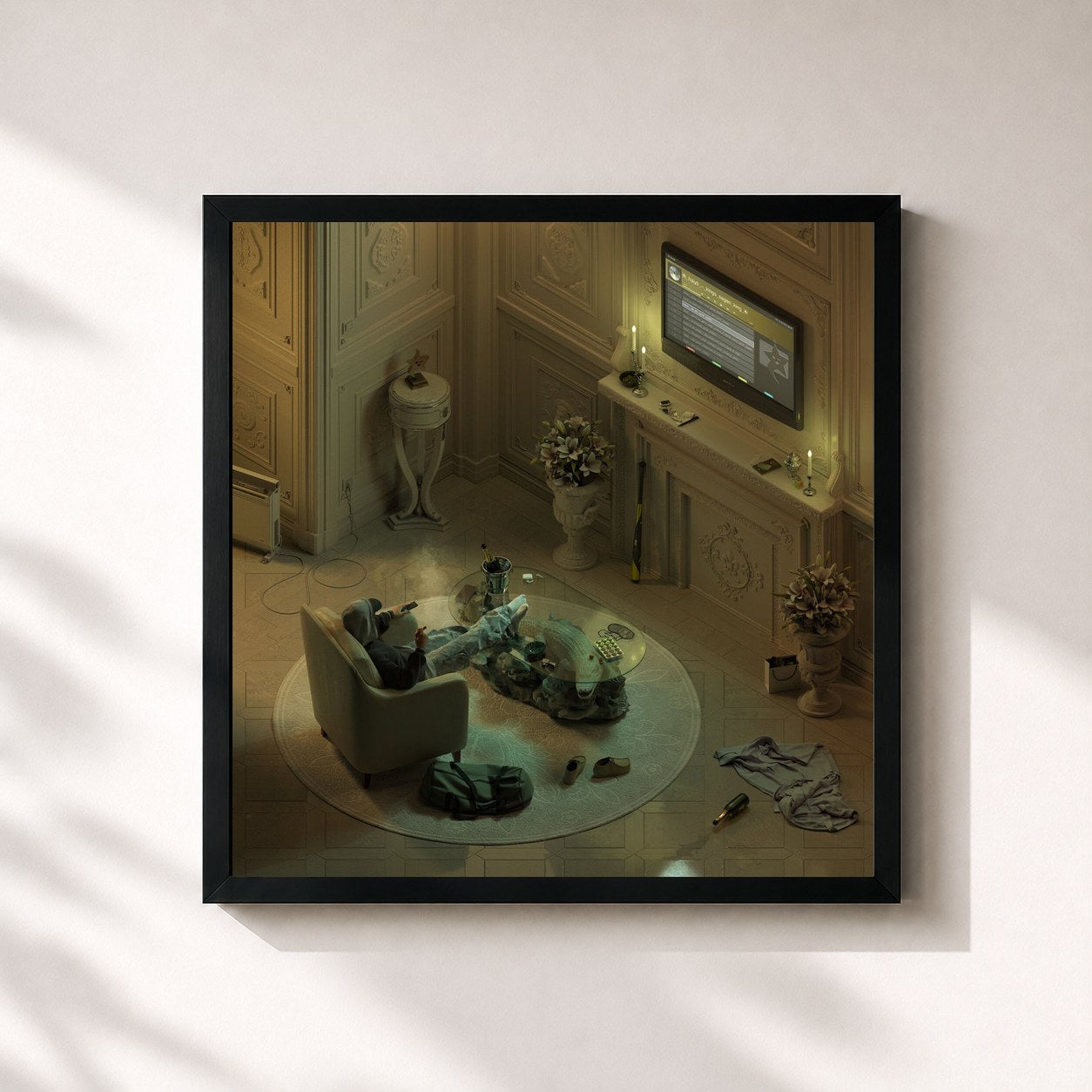 #noir Tableau carré de l'album kings sagen king de Haiyti, cadre noir 32x32 cm