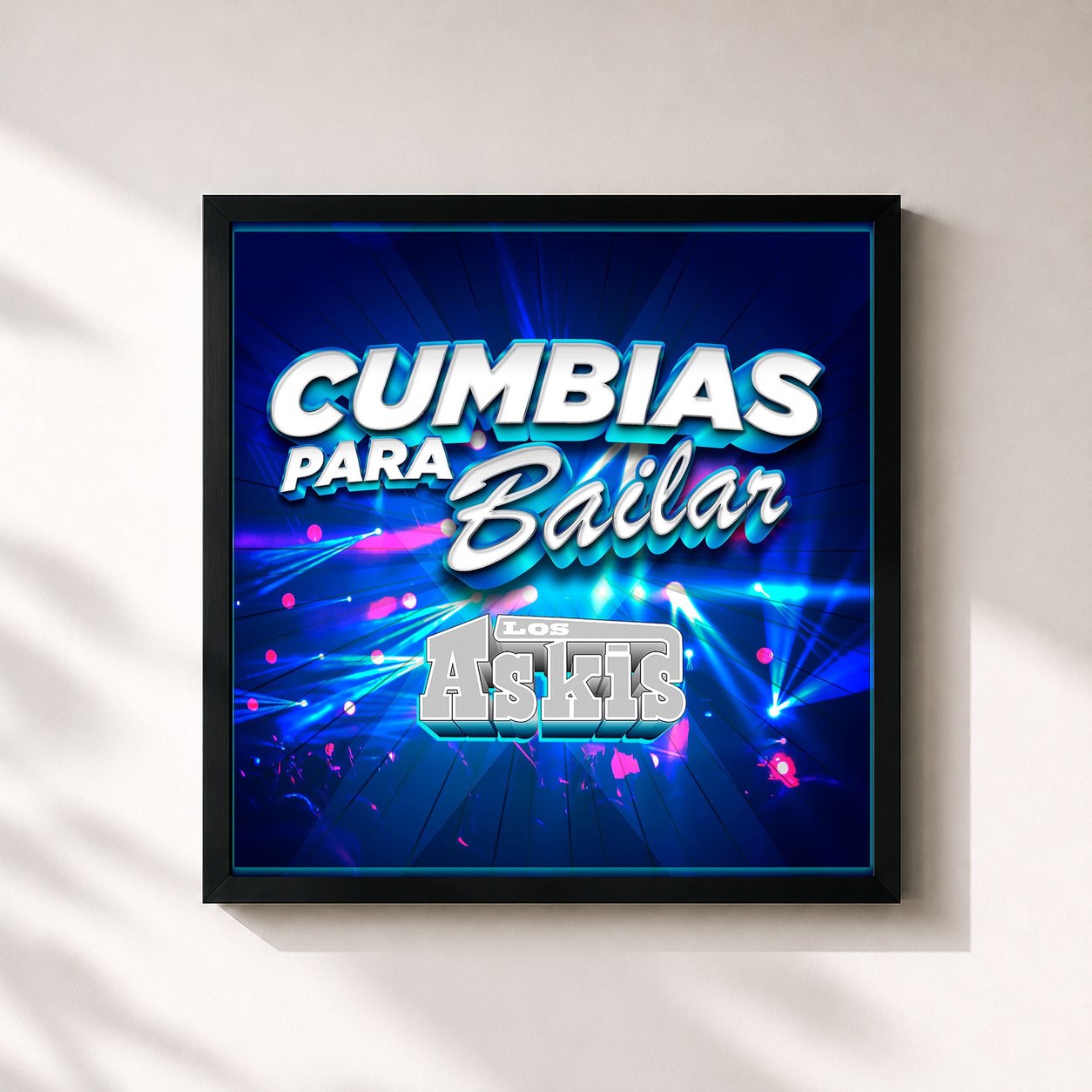 #noir Tableau carré de l'album Cumbias Para Bailar de Los Askis, cadre noir 32x32 cm