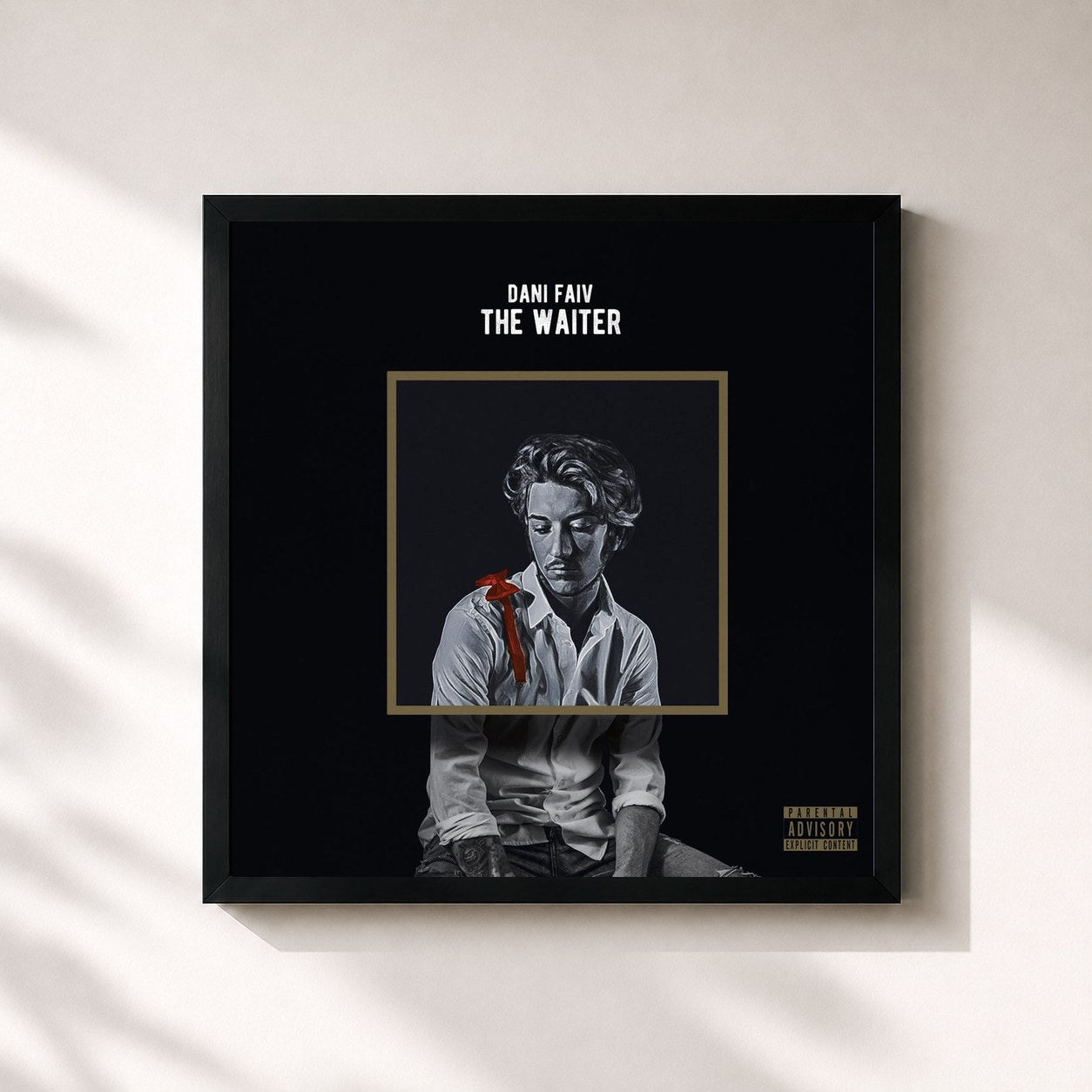 #noir Tableau carré de l'album The Waiter de Dani Faiv, cadre noir 32x32 cm