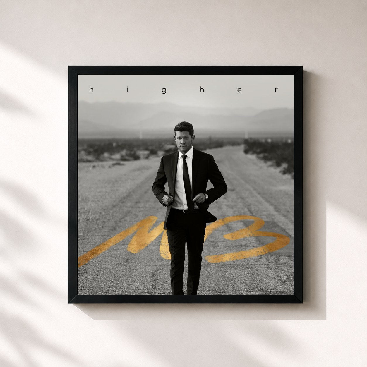 #noir Tableau carré de l'album Higher de Michael Bublé, cadre noir 32x32 cm