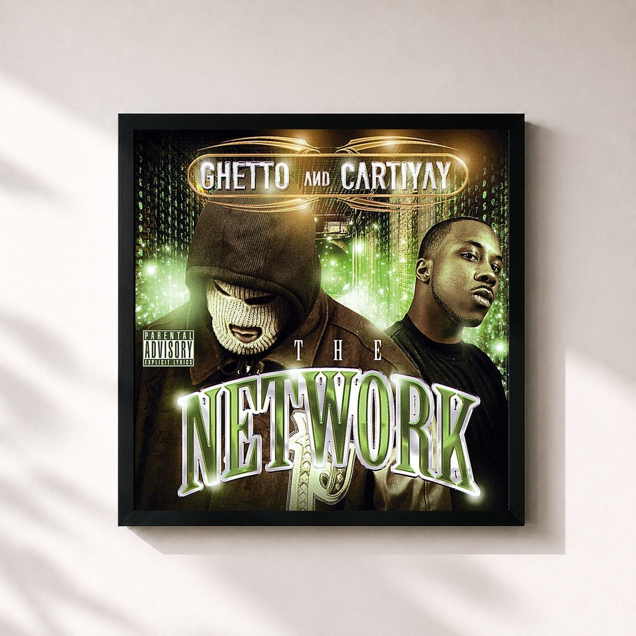 #noir Tableau carré de l'album The Network de Ghetto, cadre noir 32x32 cm