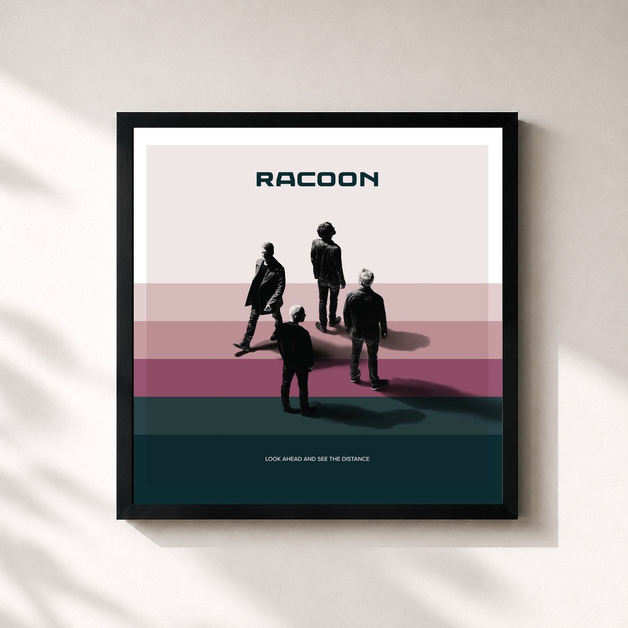 #noir Tableau carré de l'album Look Ahead And See The Distance de Racoon, cadre noir 32x32 cm