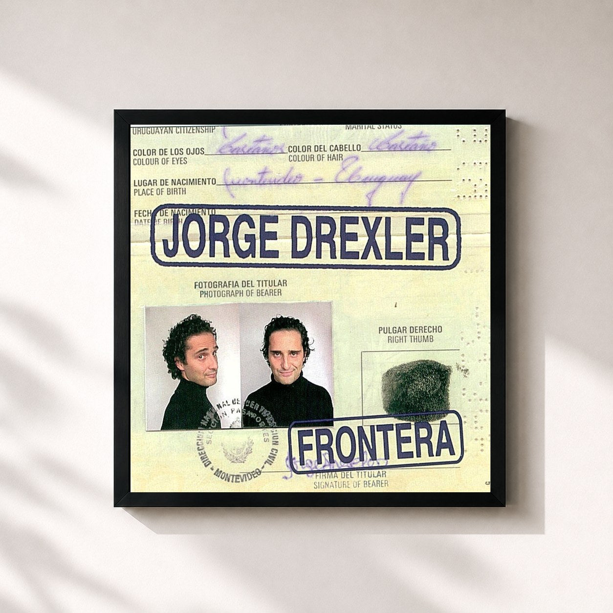 #noir Tableau carré de l'album Frontera de Jorge Drexler, cadre noir 32x32 cm