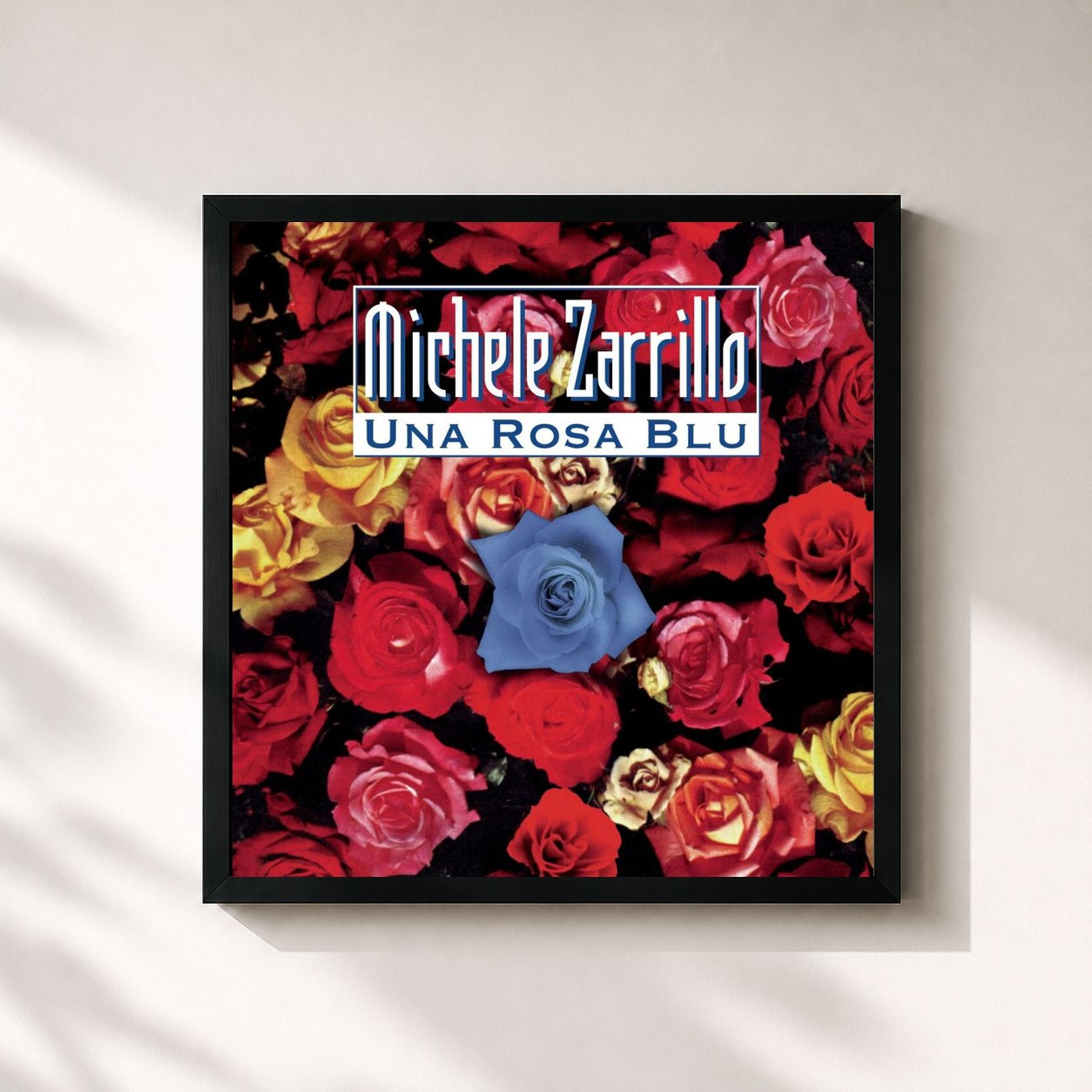 #noir Tableau carré de l'album Una Rosa Blu de Michele Zarrillo, cadre noir 32x32 cm