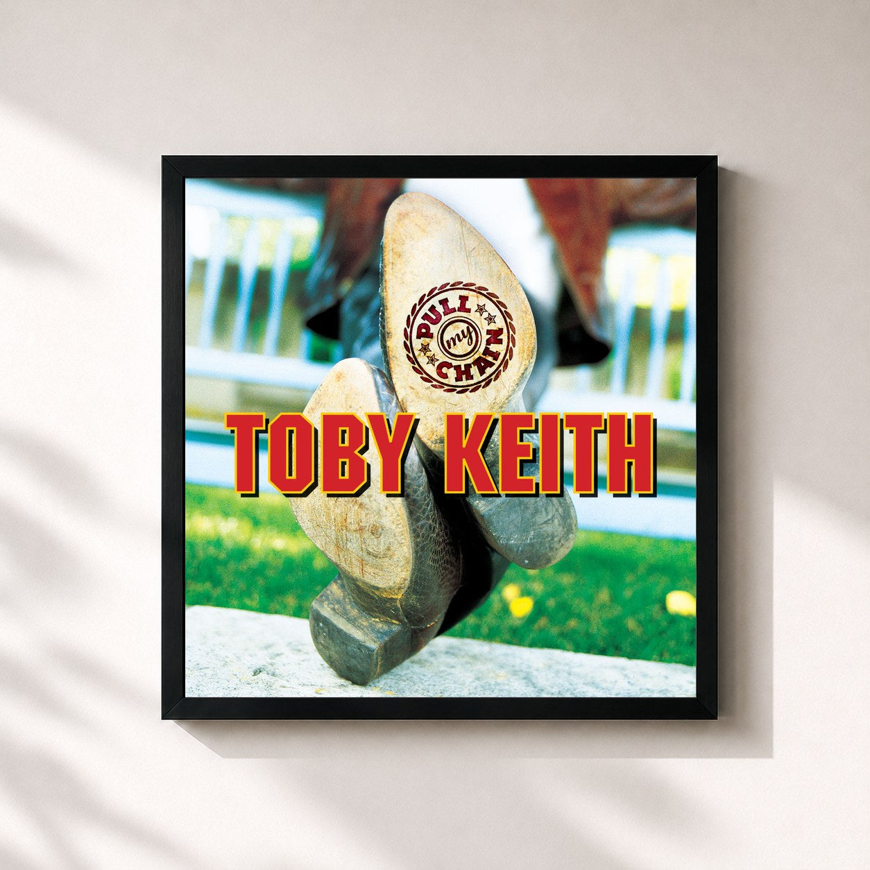 #noir Tableau carré de l'album Pull My Chain de Toby Keith, cadre noir 32x32 cm