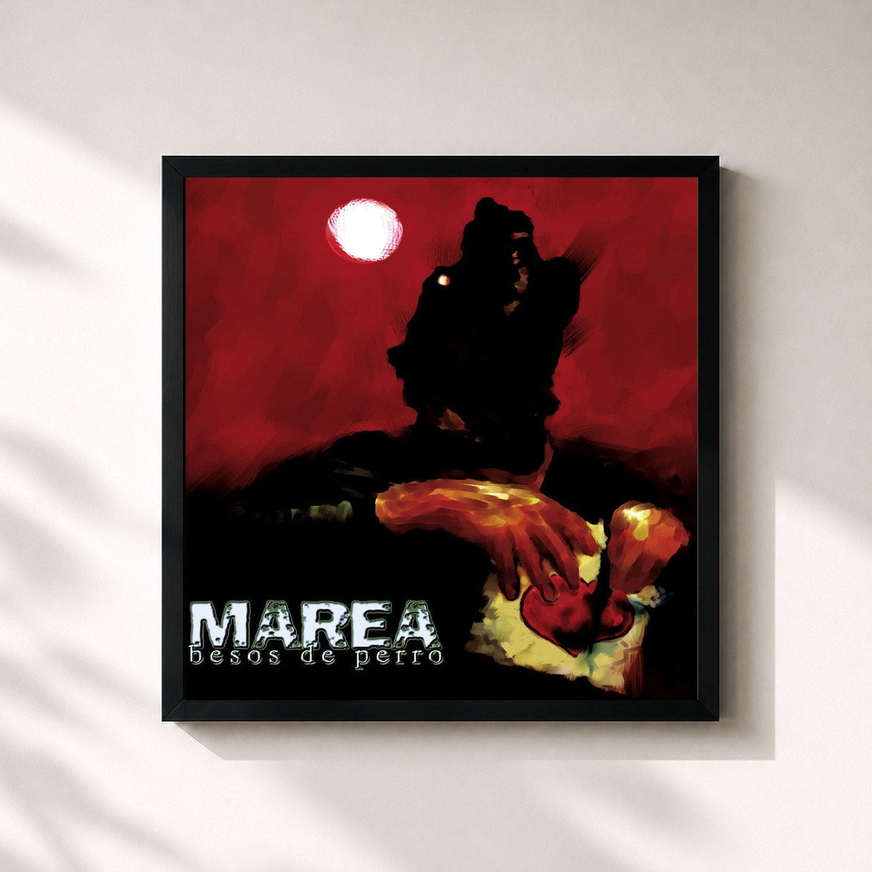 #noir Tableau carré de l'album Besos de Perro de Marea, cadre noir 32x32 cm