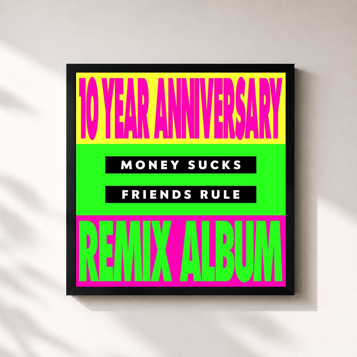 #noir Tableau carré de l'album Money Sucks, Friends Rule (10 Year Remix Album) de Dillon Francis, cadre noir 32x32 cm