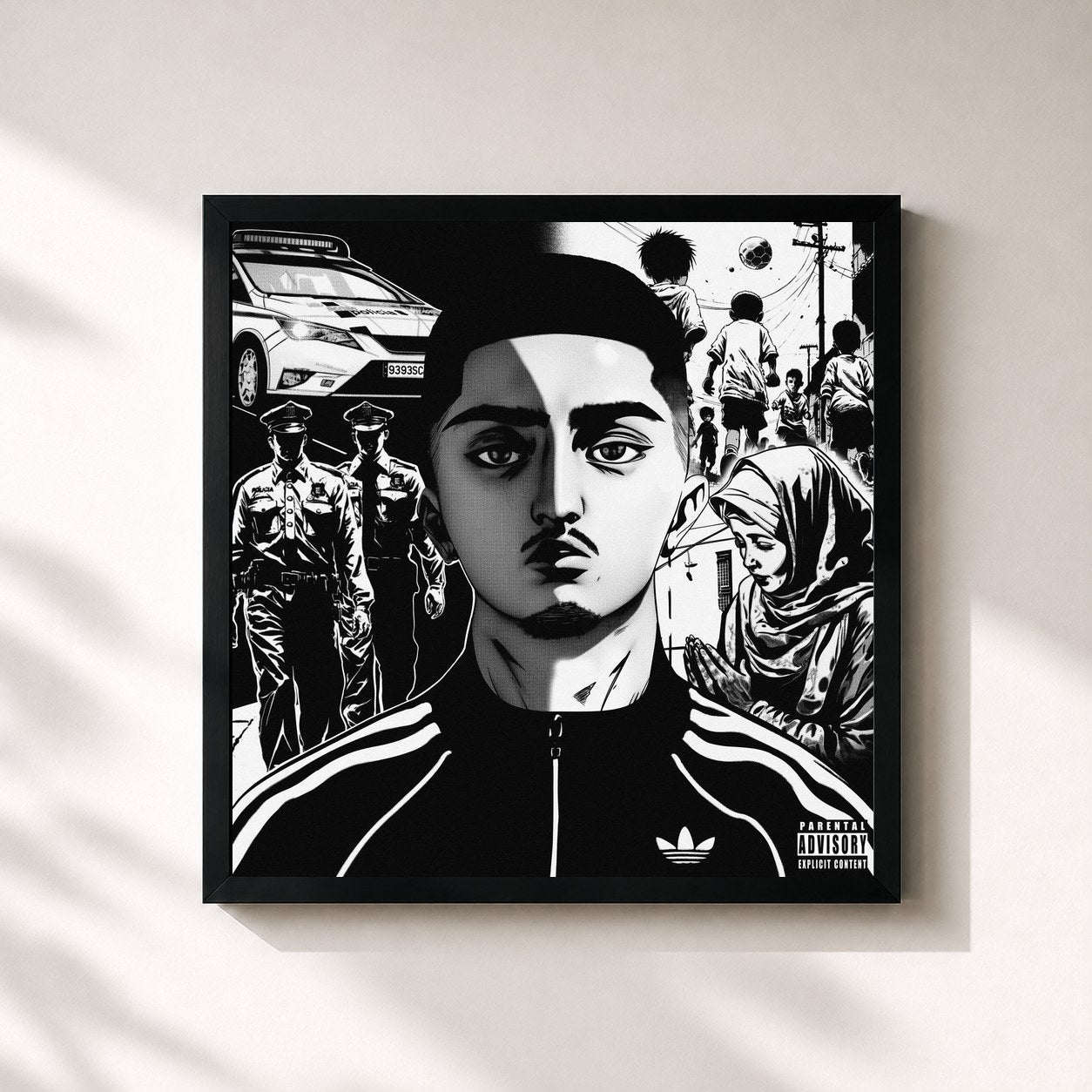 #noir Tableau carré de l'album Reinsertado de Morad, cadre noir 32x32 cm