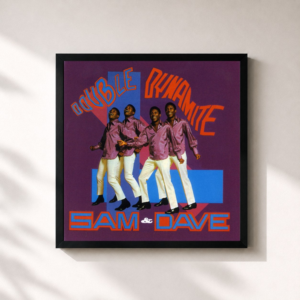 #noir Tableau carré de l'album Double Dynamite de Sam & Dave, cadre noir 32x32 cm