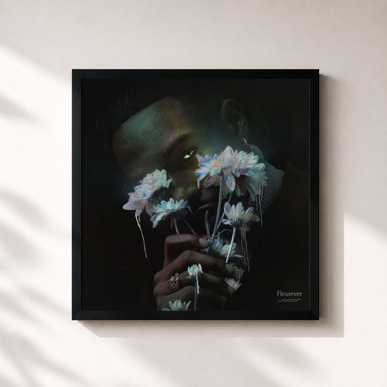 #noir Tableau carré de l'album Fleurever de Jazz Cartier, cadre noir 32x32 cm