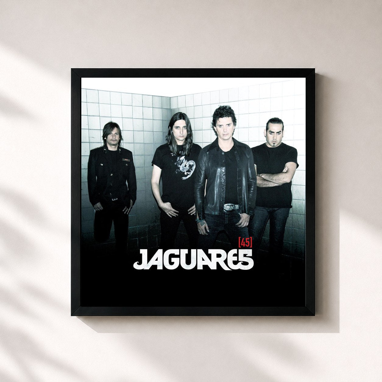 #noir Tableau carré de l'album 45 de Jaguares, cadre noir 32x32 cm