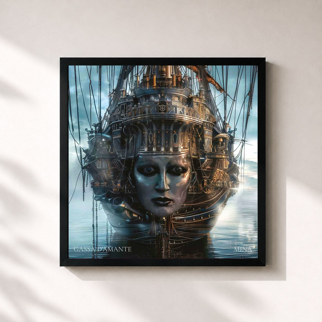 #noir Tableau carré de l'album GASSA D'AMANTE de Mina, cadre noir 32x32 cm