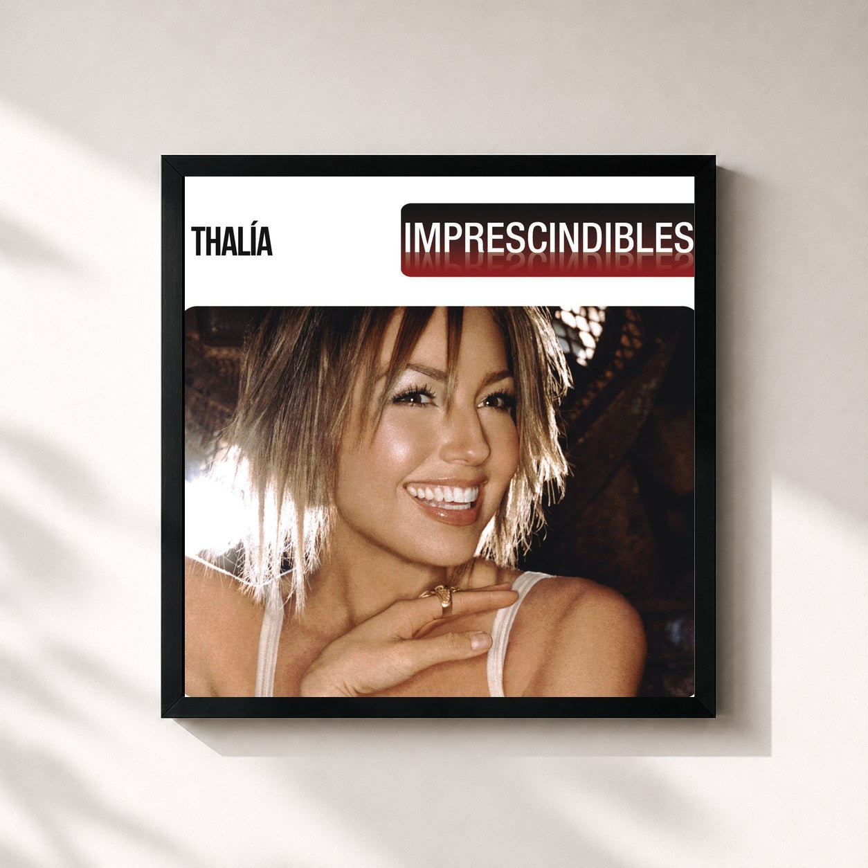#noir Tableau carré de l'album Imprescindibles de Thalia, cadre noir 32x32 cm