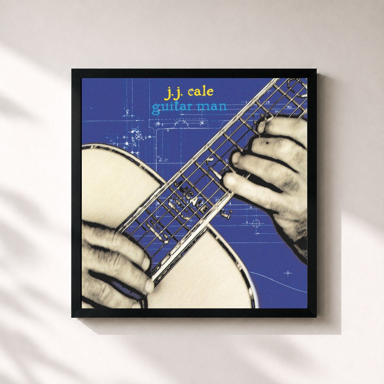 #noir Tableau carré de l'album Guitar Man de J.J. Cale, cadre noir 32x32 cm