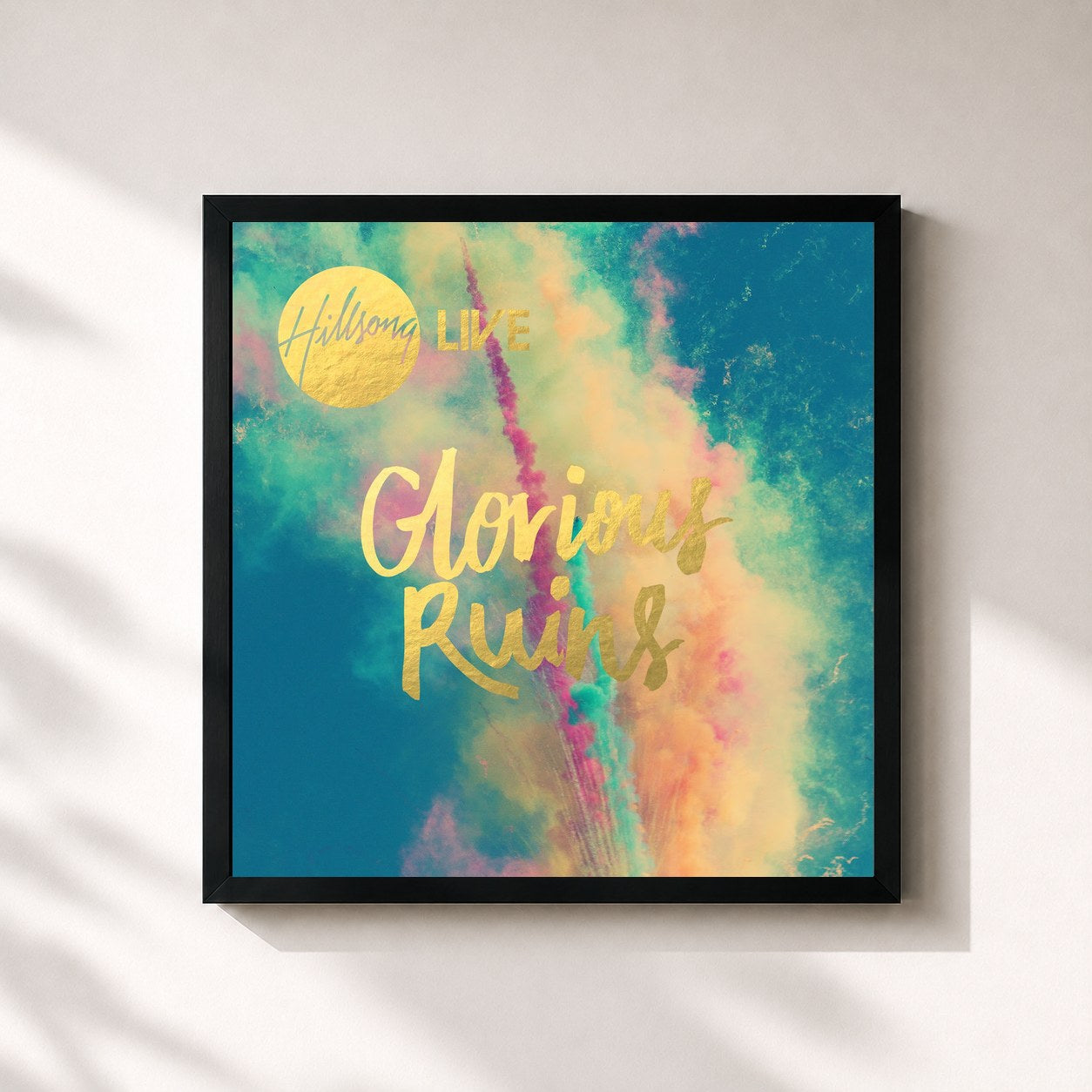 #noir Tableau carré de l'album Glorious Ruins de Hillsong Worship, cadre noir 32x32 cm