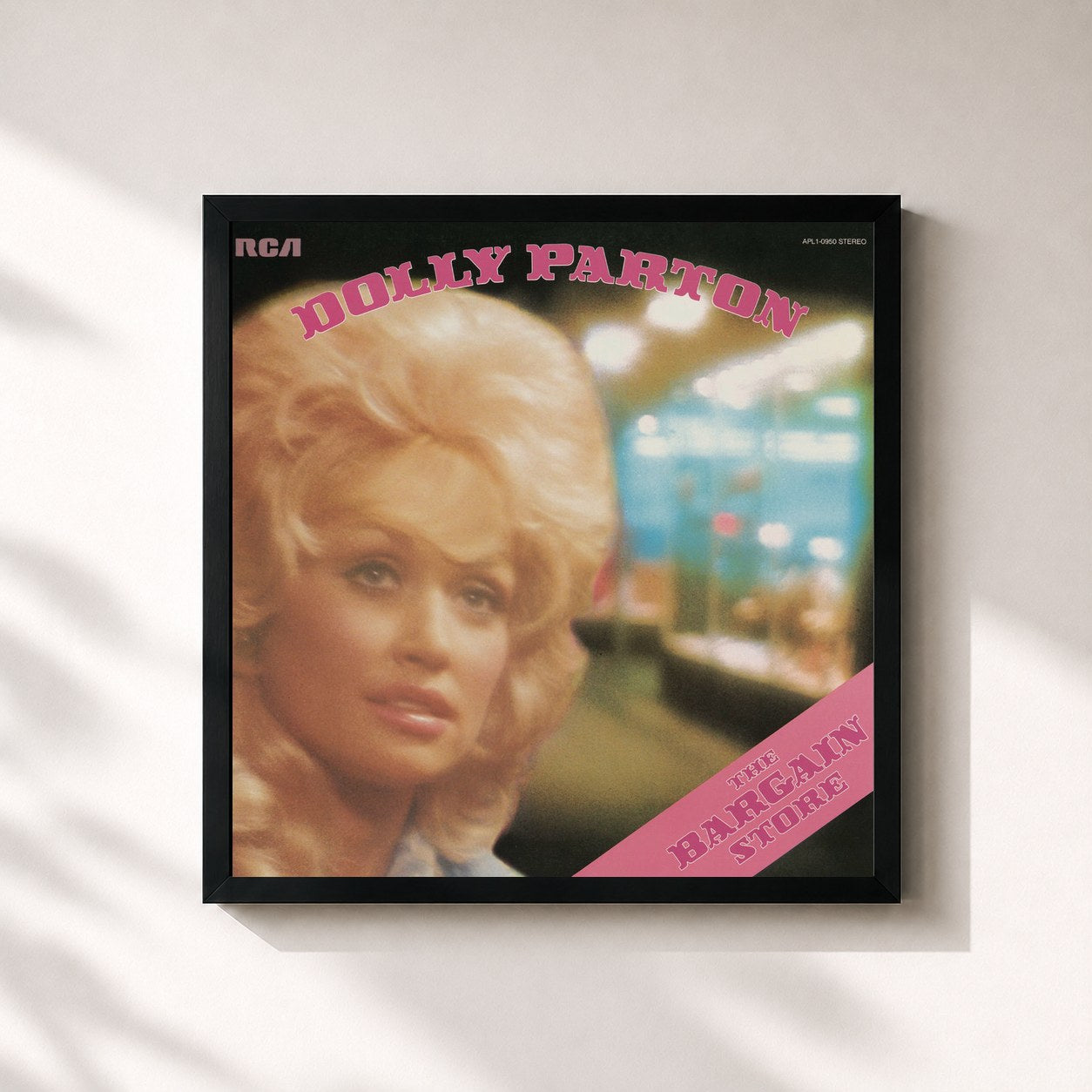 #noir Tableau carré de l'album The Bargain Store de Dolly Parton, cadre noir 32x32 cm