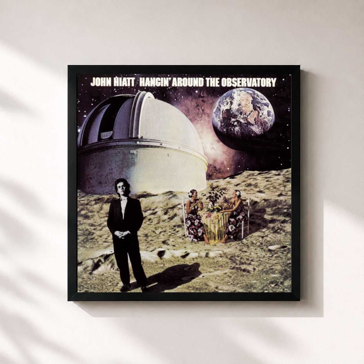 #noir Tableau carré de l'album Hangin' Around The Observatory de John Hiatt, cadre noir 32x32 cm