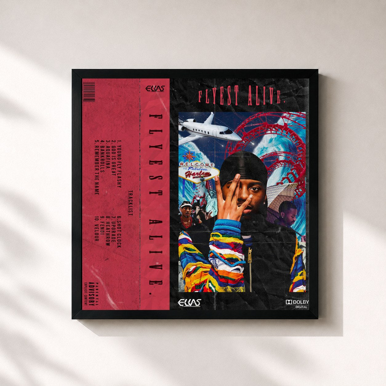 #noir Tableau carré de l'album Flyest Alive de Elias, cadre noir 32x32 cm